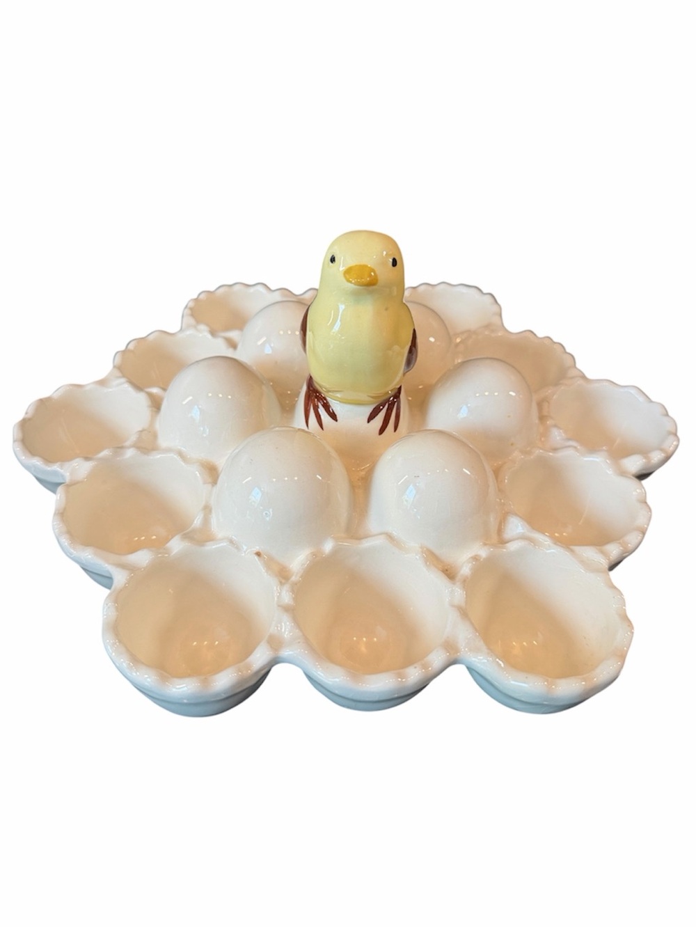 Ceramic Egg Tray Yellow Chick Centerpiece Table Art Farmhouse Chicken Basket